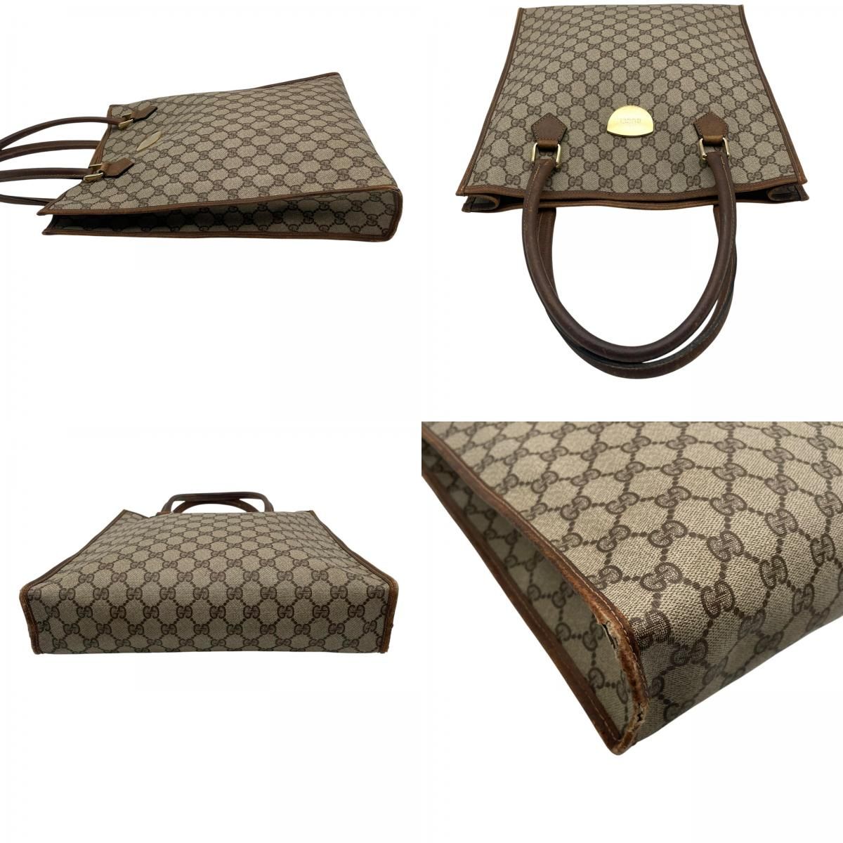 Gucci Tote Handle Vintage GG Plus Leather Gray Brown Gold Simple Business Daily — view 7