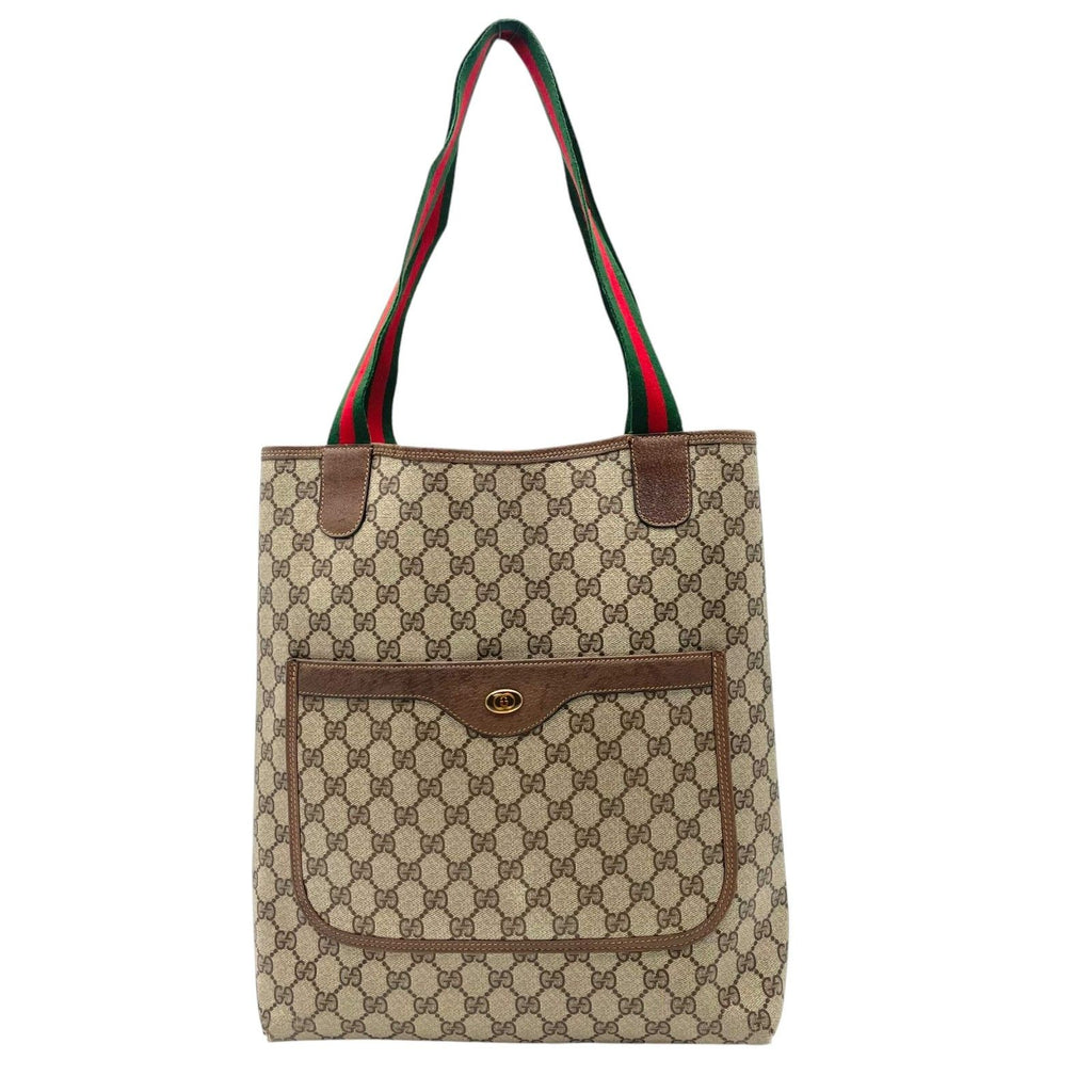 Gucci Tote Handle Vintage Sherry Line GG Plus Leather Gray Judah Brown Gold — view 2