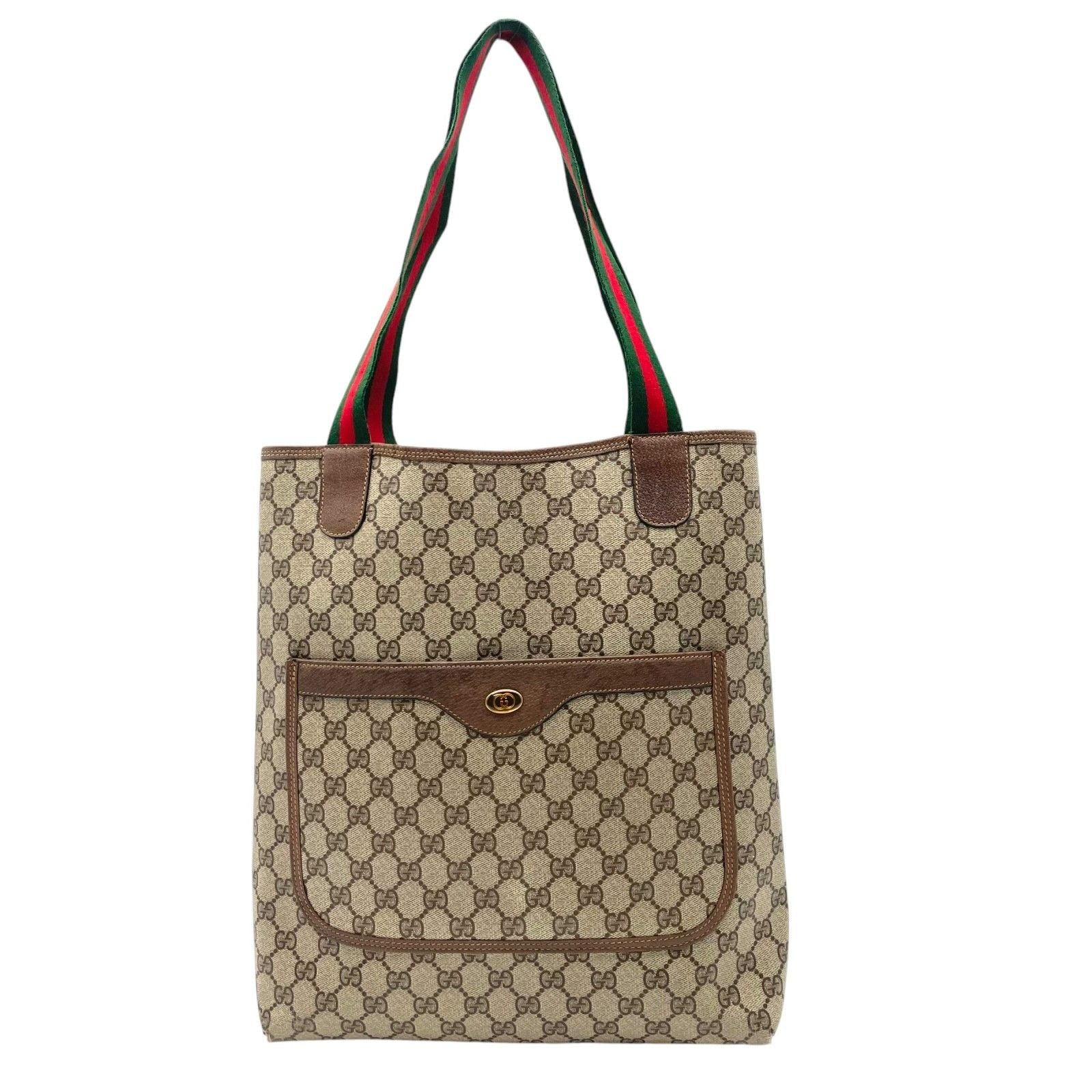 Gucci Tote Handle Vintage Sherry Line GG Plus Leather Gray Judah Brown Gold — view 2