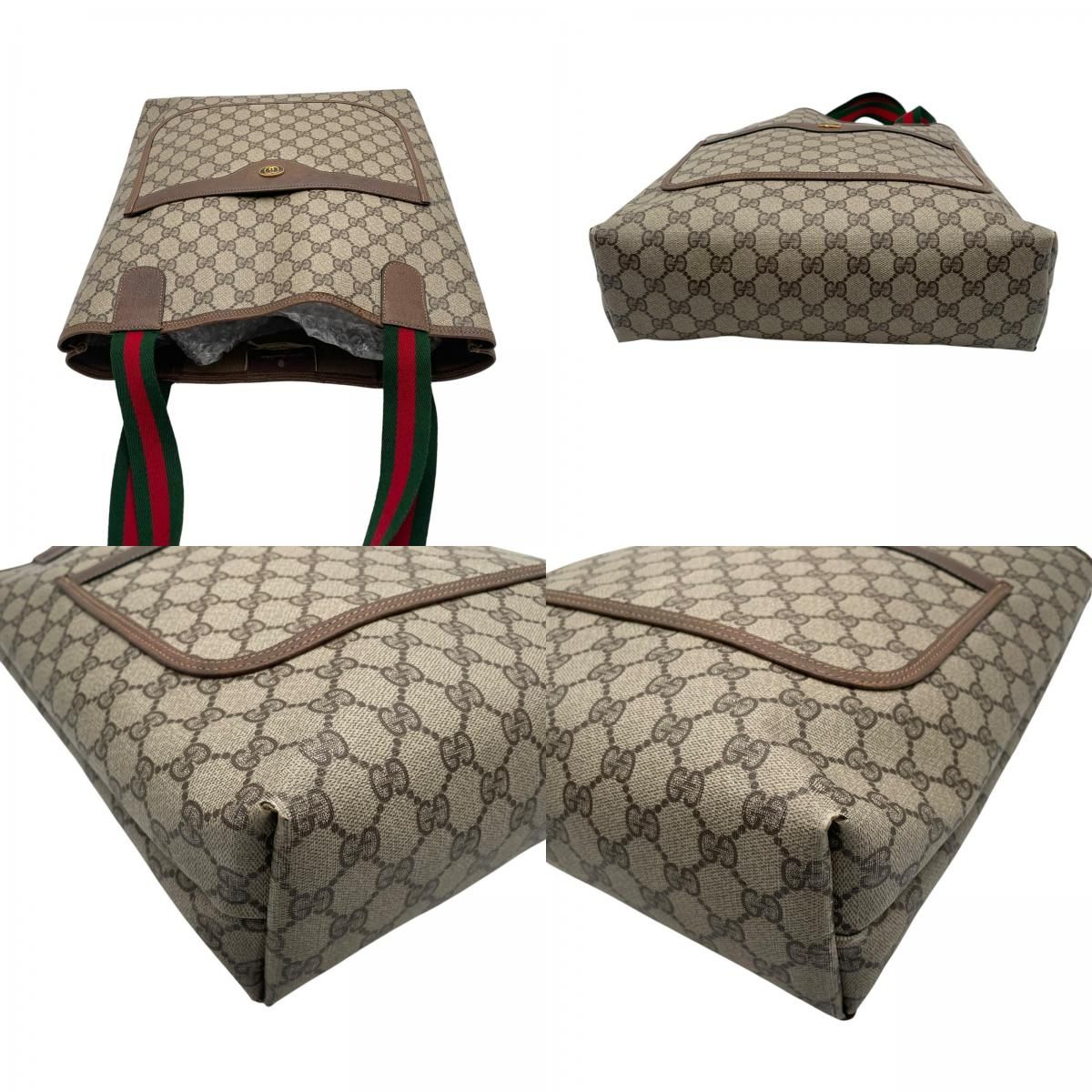 Gucci Tote Handle Vintage Sherry Line GG Plus Leather Gray Judah Brown Gold — view 8
