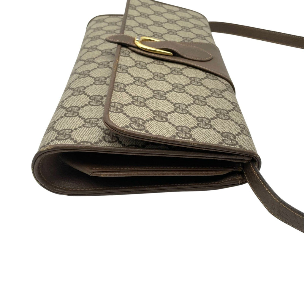 Gucci Shoulder Bag Crossbody Vintage GG Plus Leather Gray Brown Gold Simple — view 6