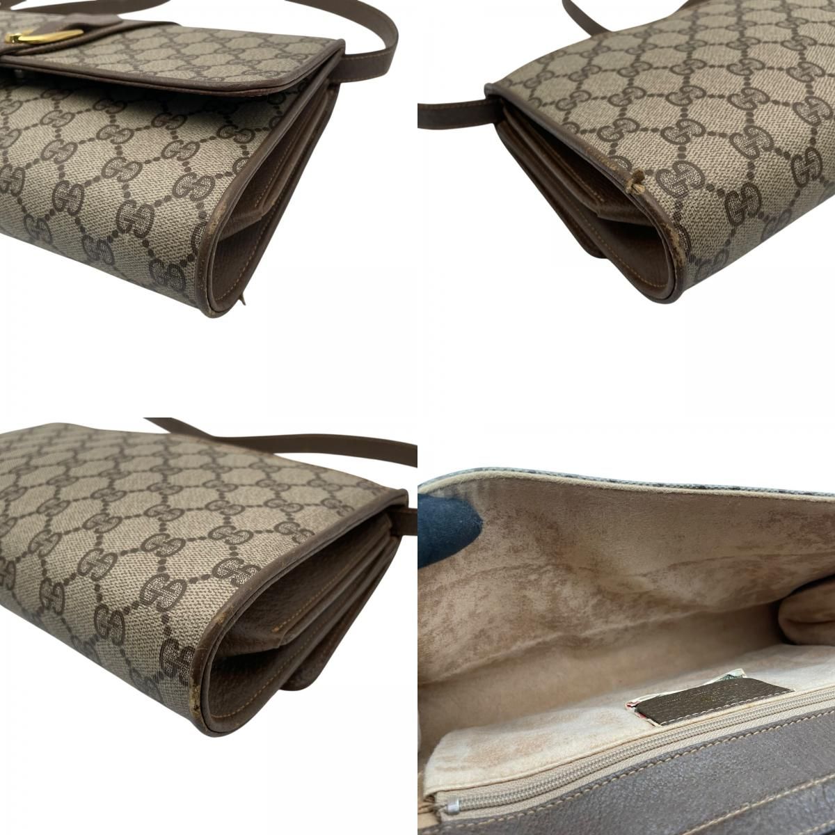Gucci Shoulder Bag Crossbody Vintage GG Plus Leather Gray Brown Gold Simple — view 8