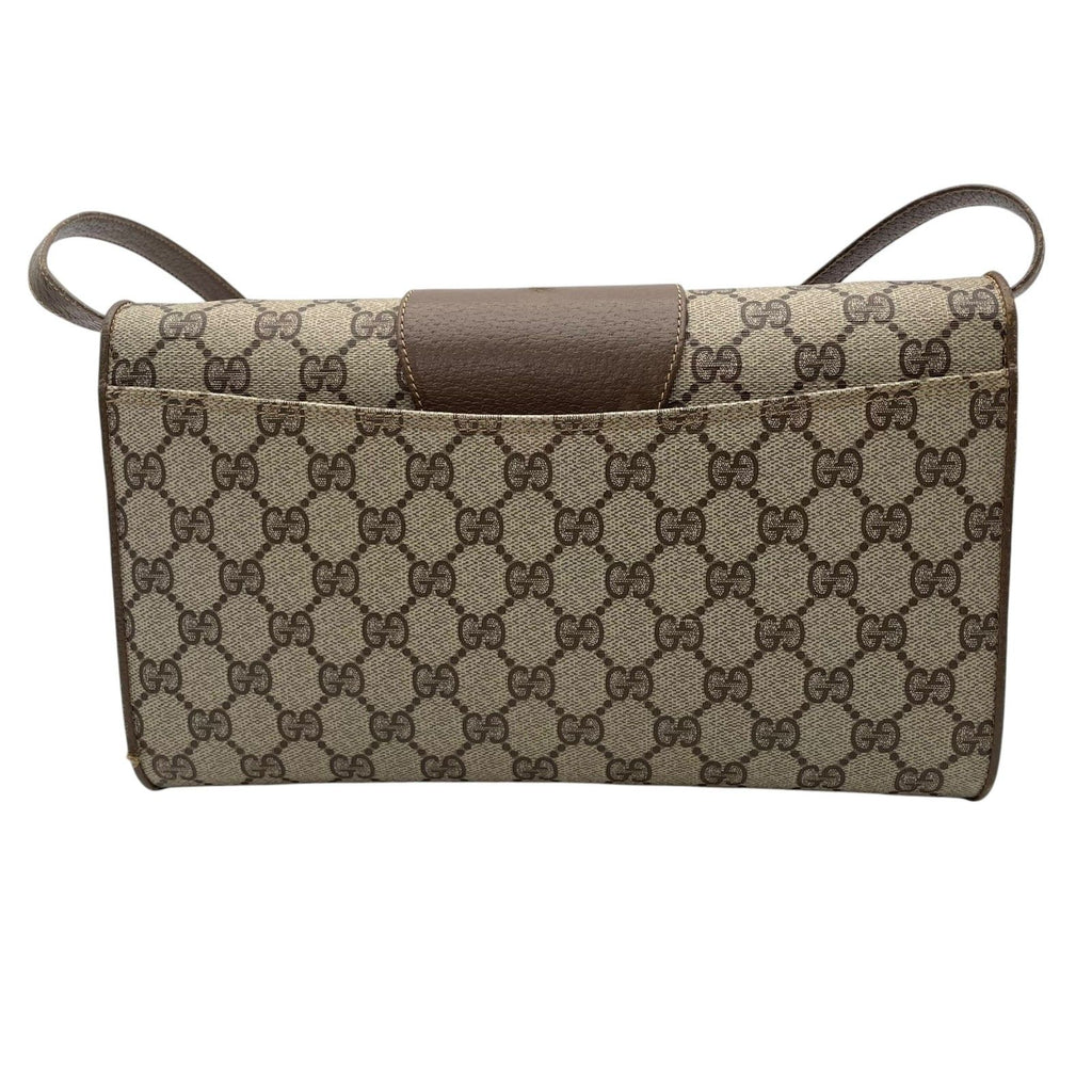 Gucci Shoulder Bag Crossbody Vintage GG Plus Leather Gray Brown Gold Simple — view 3