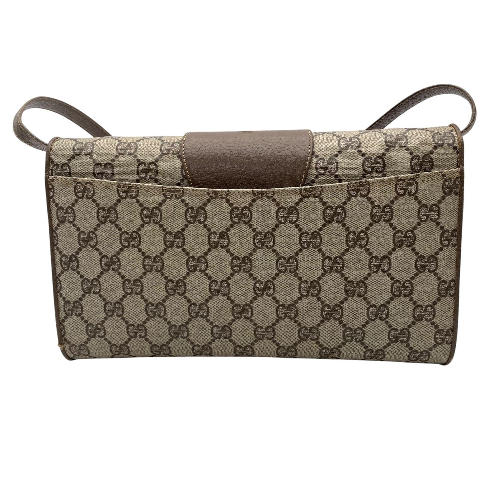 Gucci Shoulder Bag Crossbody Vintage GG Plus Leather Gray Brown Gold Simple — view 3