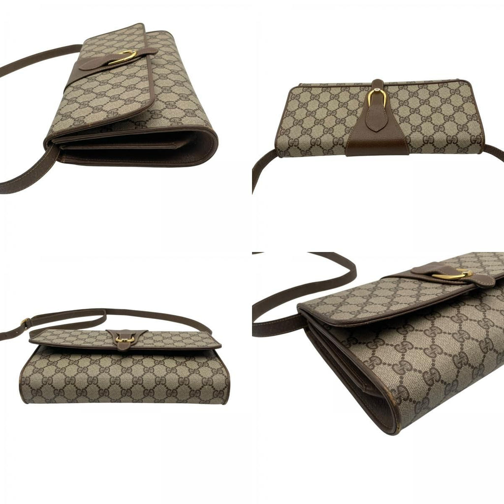 Gucci Shoulder Bag Crossbody Vintage GG Plus Leather Gray Brown Gold Simple — view 7