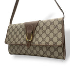 Gucci Shoulder Bag Crossbody Vintage GG Plus Leather Gray Brown Gold Simple