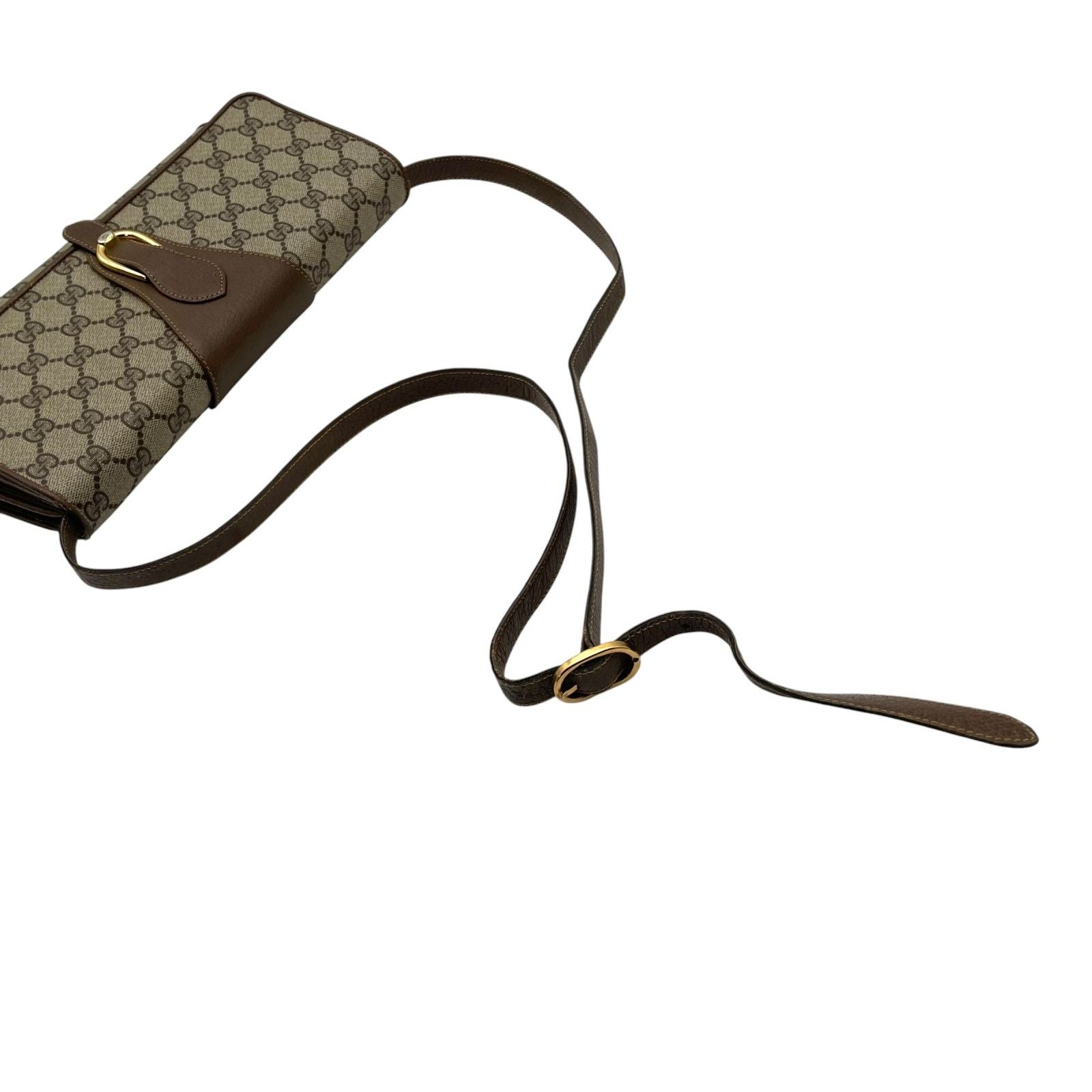 Gucci Shoulder Bag Crossbody Vintage GG Plus Leather Gray Brown Gold Simple — view 5