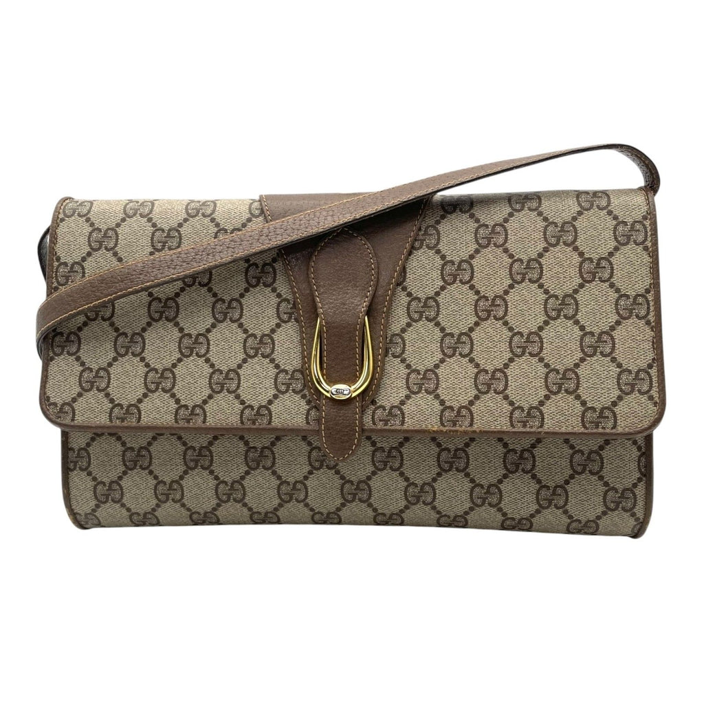 Gucci Shoulder Bag Crossbody Vintage GG Plus Leather Gray Brown Gold Simple — view 2