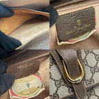 Gucci Shoulder Bag Crossbody Vintage GG Plus Leather Gray Brown Gold Simple — view 9