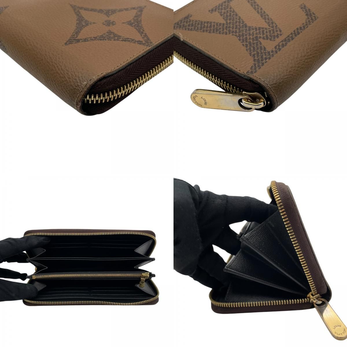 Louis Vuitton Zippy Wallet Monogram Giant Reverse Zip Around Brown — view 7
