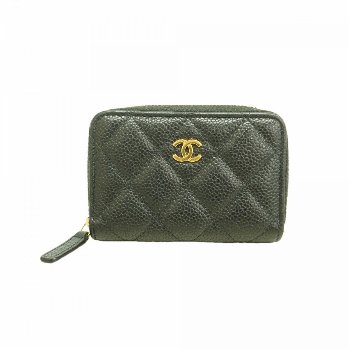 Chanel Coin Case Quilted Caviar Leather Black Gold
