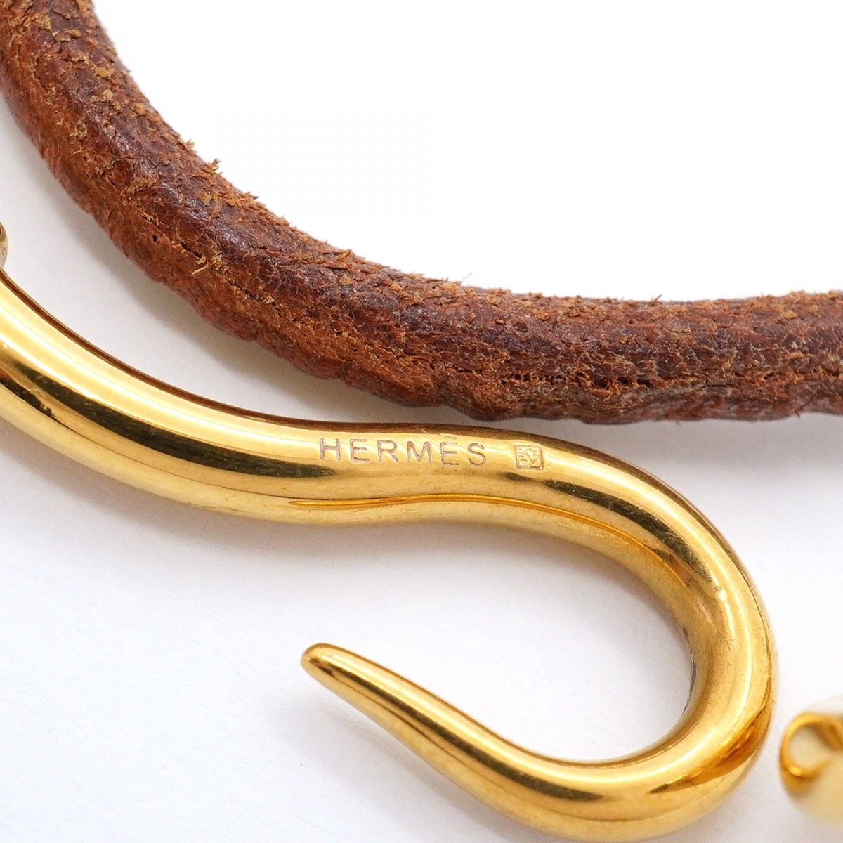 Hermes Bracelet Jumbo Hook Gold Plated Leather Brown — view 5