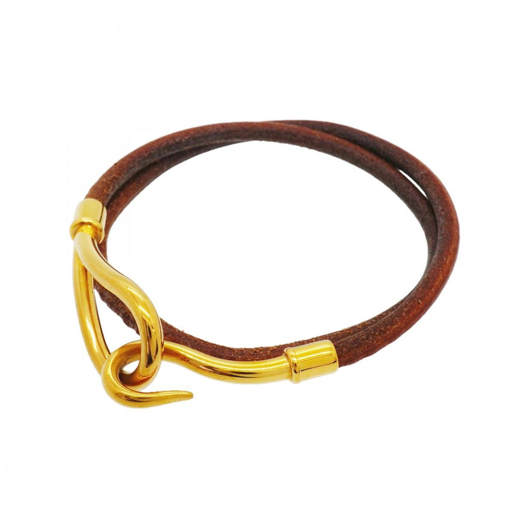 Hermes Bracelet Jumbo Hook Gold Plated Leather Brown