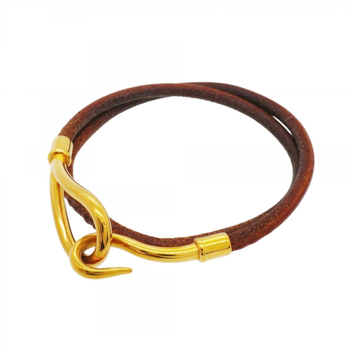 Hermes Bracelet Jumbo Hook Gold Plated Leather Brown