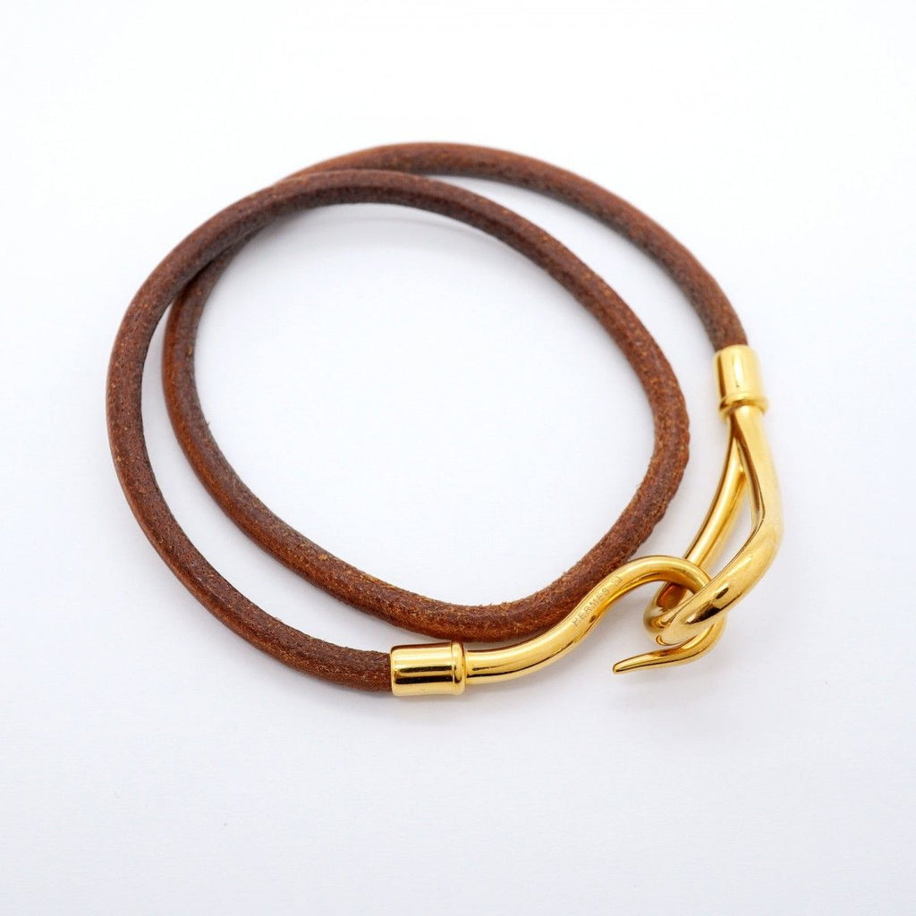 Hermes Bracelet Jumbo Hook Gold Plated Leather Brown — view 2