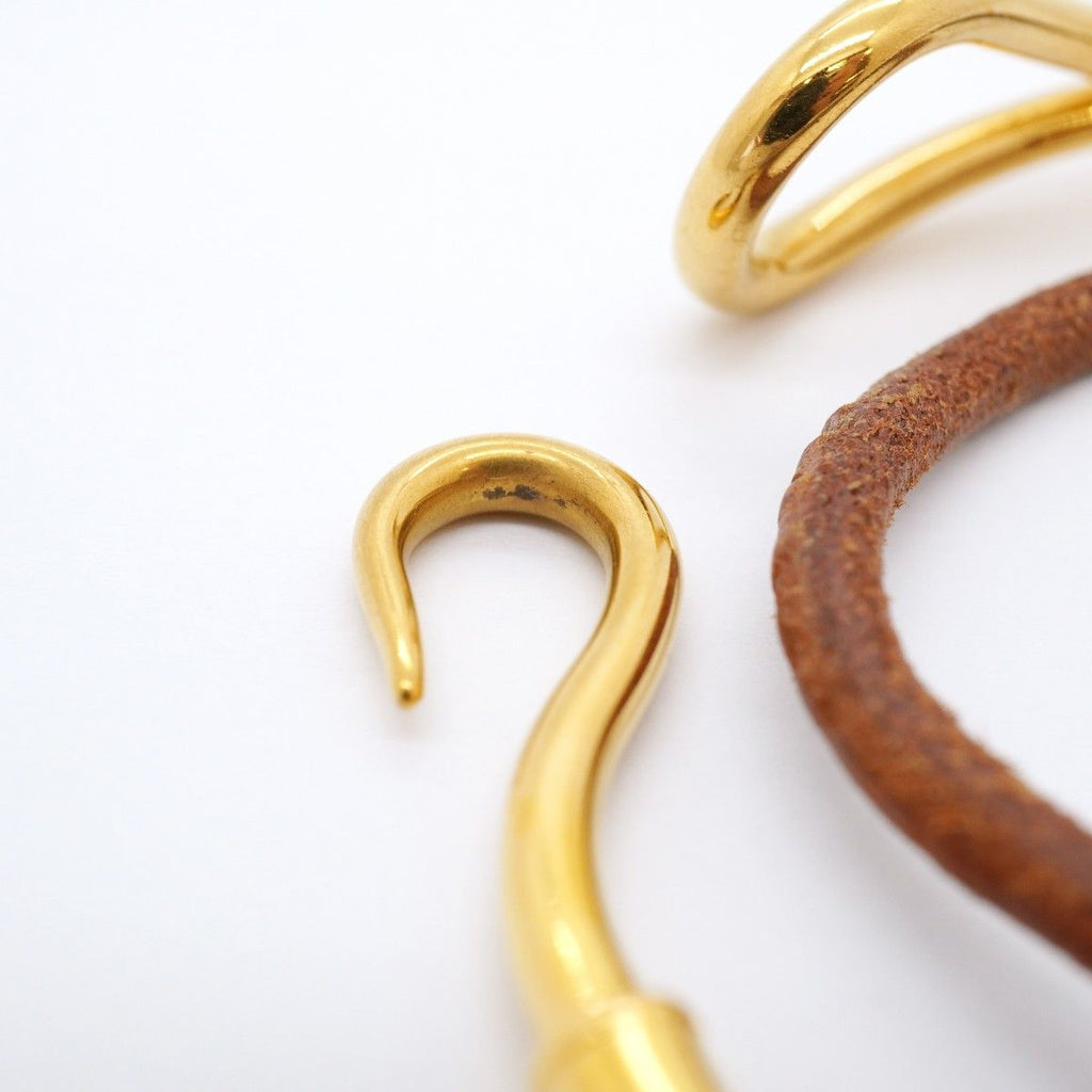 Hermes Bracelet Jumbo Hook Gold Plated Leather Brown — view 9