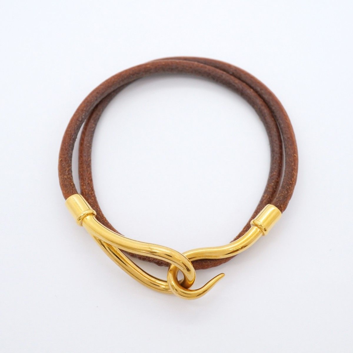 Hermes Bracelet Jumbo Hook Gold Plated Leather Brown — view 3