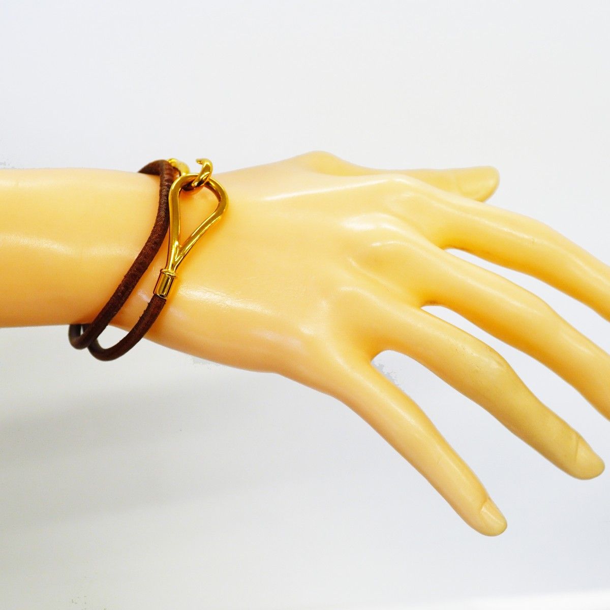 Hermes Bracelet Jumbo Hook Gold Plated Leather Brown — view 6