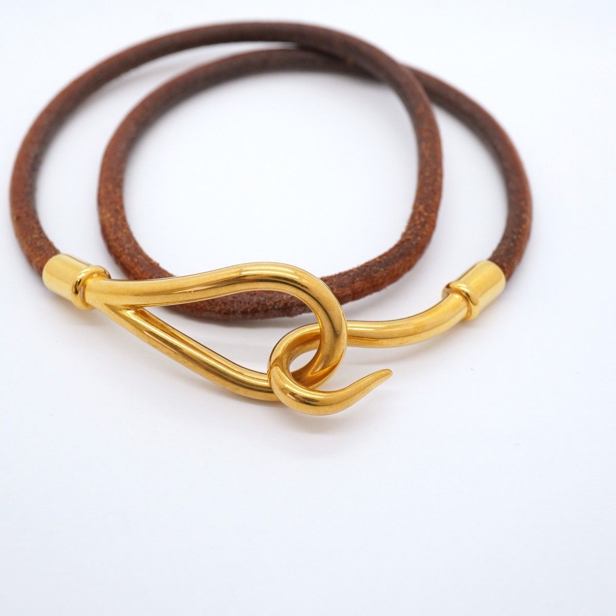 Hermes Bracelet Jumbo Hook Gold Plated Leather Brown — view 4