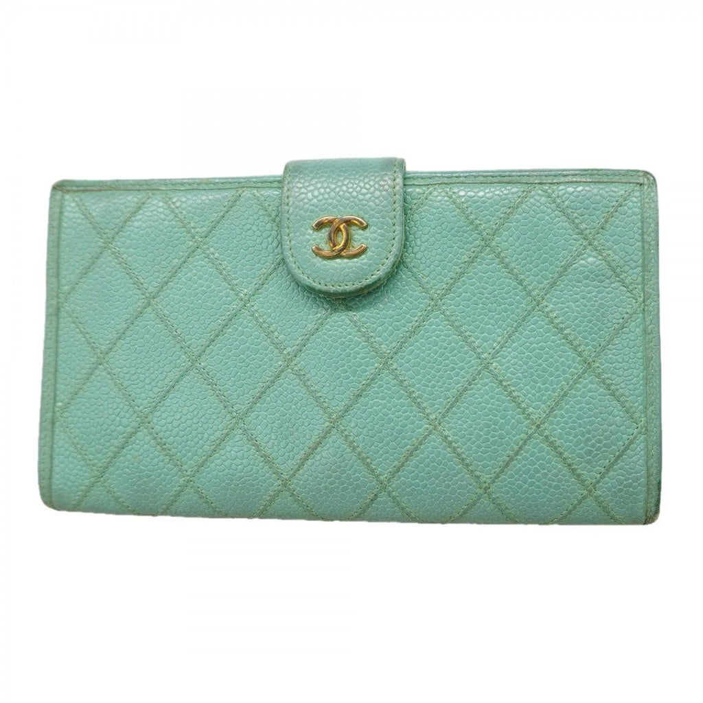 Chanel Wallet Quilted Caviar Leather Mint Green Gold
