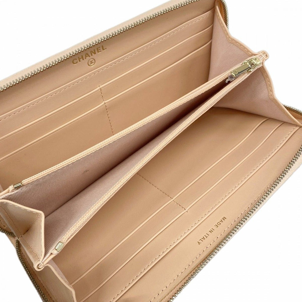 Chanel Wallet Quilted Caviar Leather Beige Champagne Gold — view 3