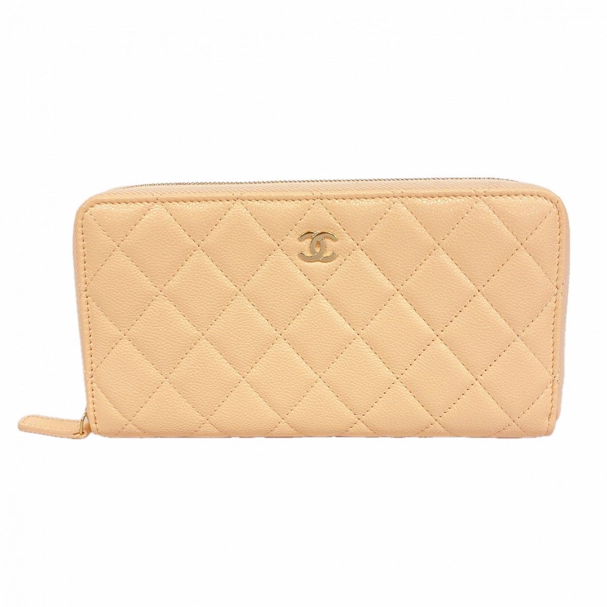 Chanel Wallet Quilted Caviar Leather Beige Champagne Gold — view 8
