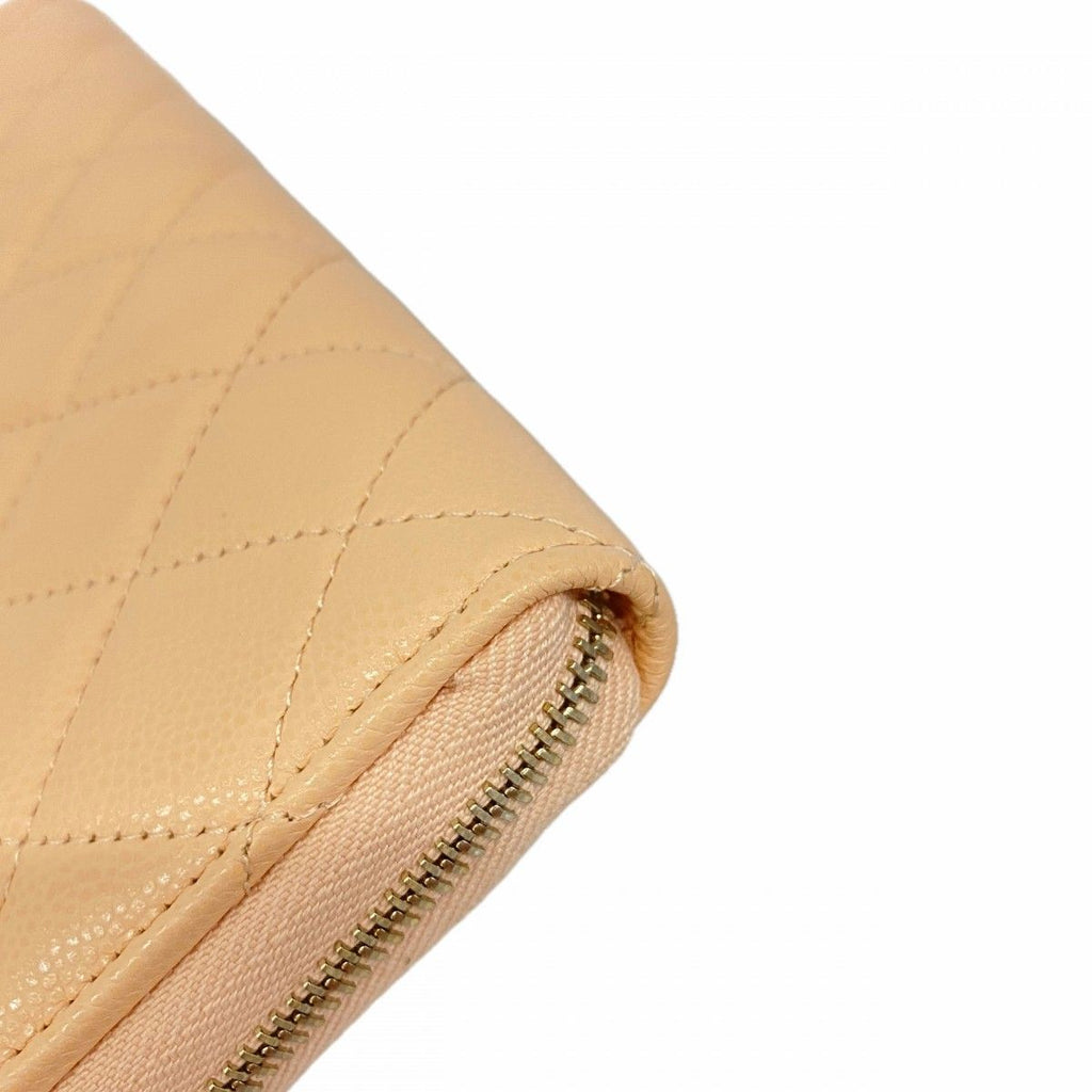 Chanel Wallet Quilted Caviar Leather Beige Champagne Gold — view 5