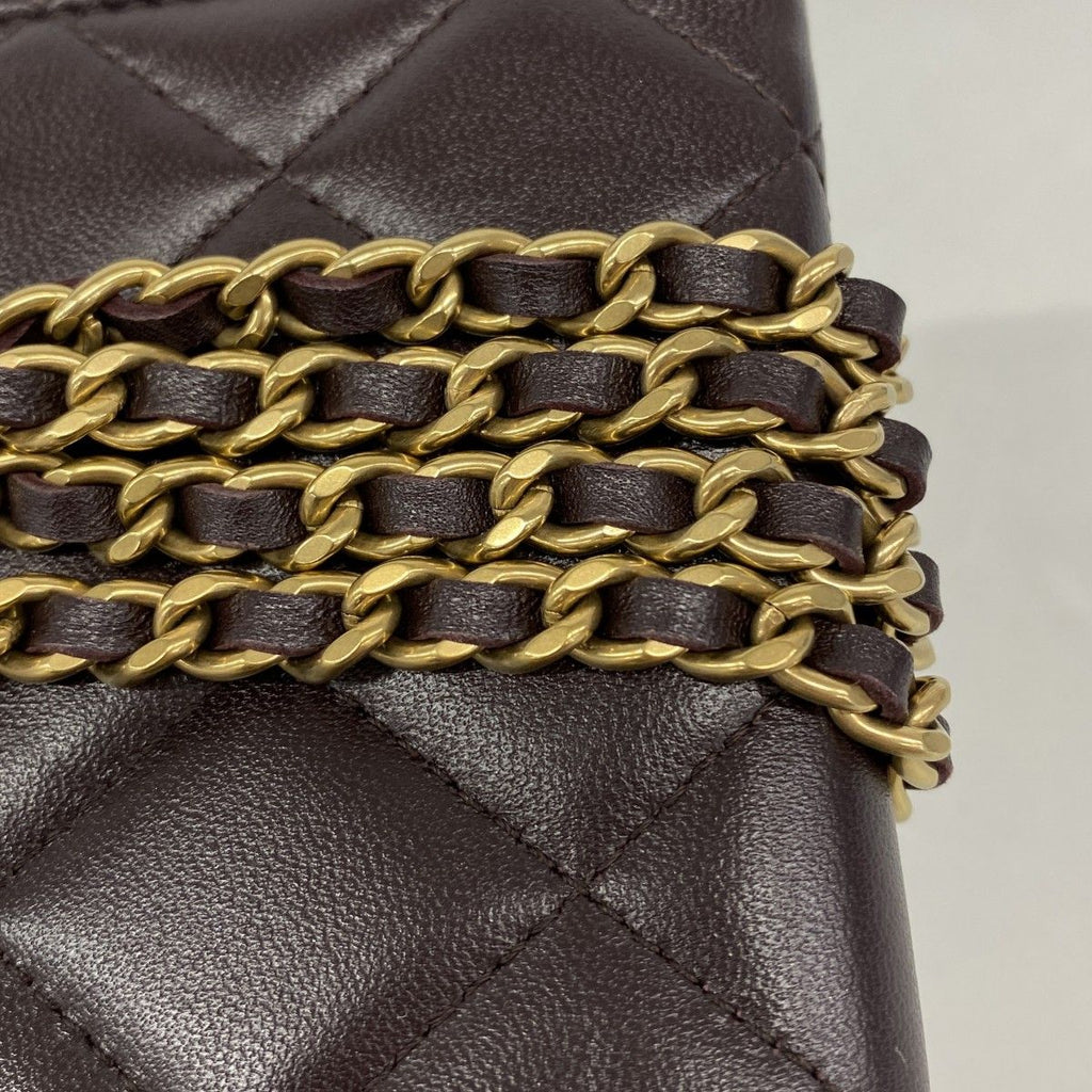 Chanel Shoulder Wallet Quilted Lambskin Dark Brown Gold — view 6