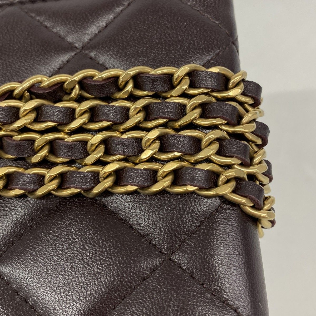 Chanel Shoulder Wallet Quilted Lambskin Dark Brown Gold — view 6