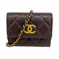 Chanel Shoulder Wallet Quilted Lambskin Dark Brown Gold