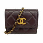 Chanel Shoulder Wallet Quilted Lambskin Dark Brown Gold