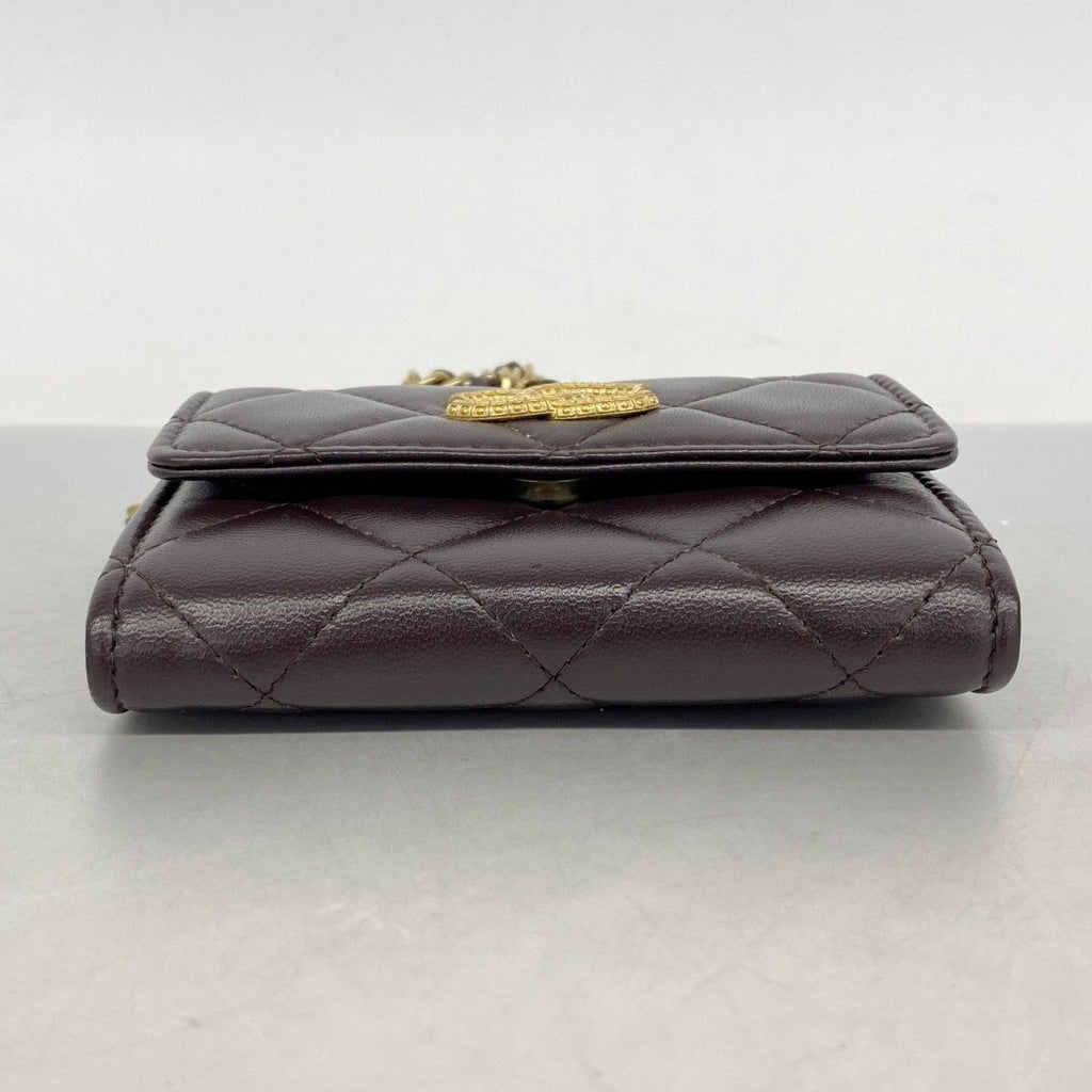Chanel Shoulder Wallet Quilted Lambskin Dark Brown Gold — view 2