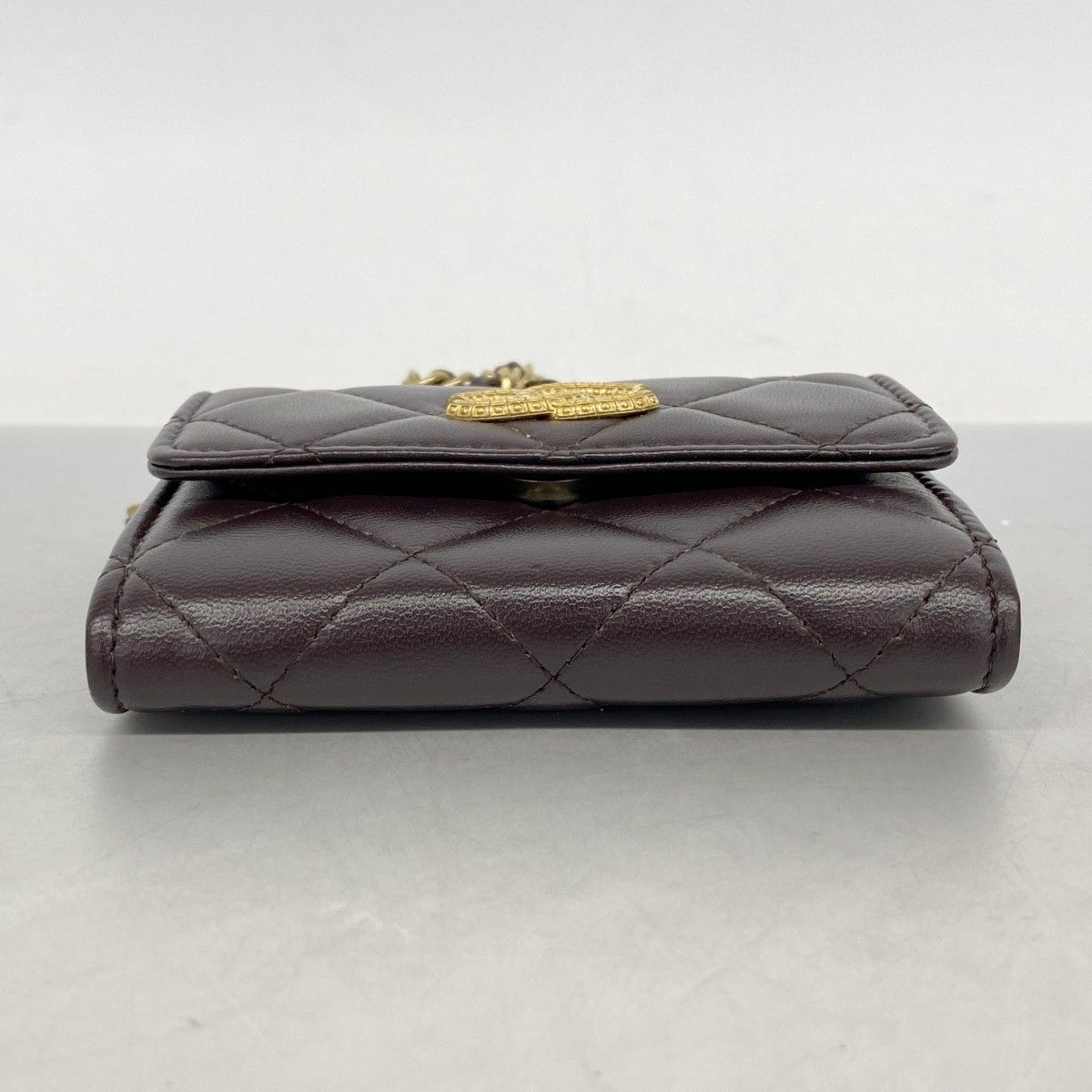 Chanel Shoulder Wallet Quilted Lambskin Dark Brown Gold — view 2