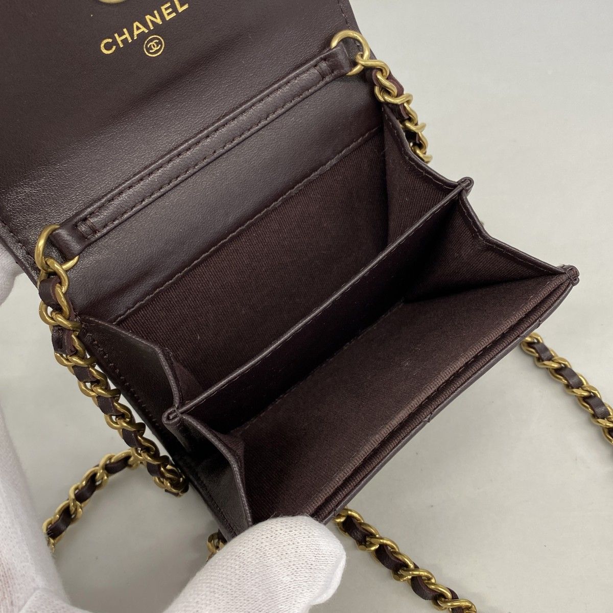 Chanel Shoulder Wallet Quilted Lambskin Dark Brown Gold — view 3