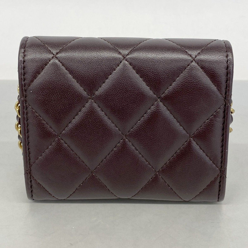 Chanel Shoulder Wallet Quilted Lambskin Dark Brown Gold — view 8