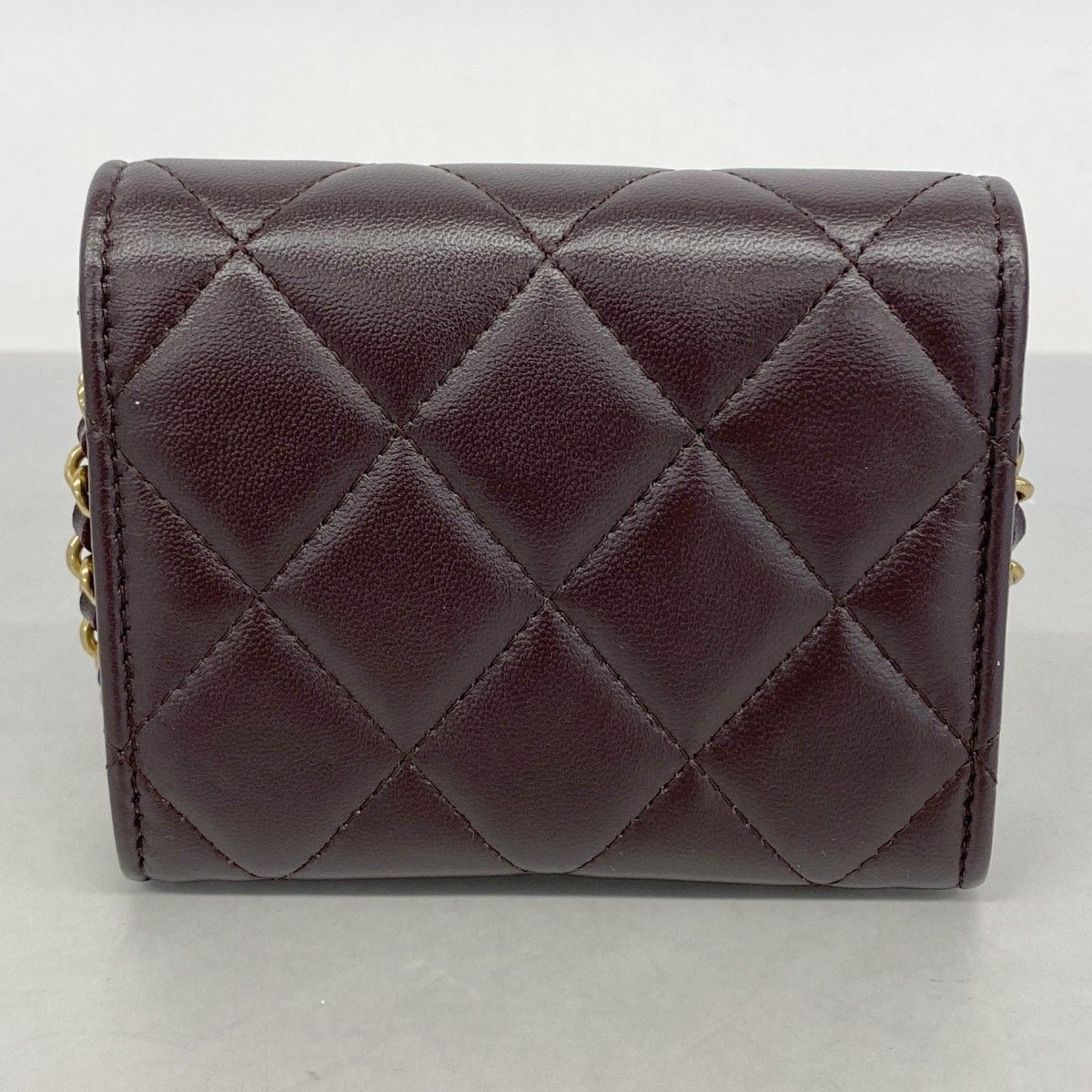 Chanel Shoulder Wallet Quilted Lambskin Dark Brown Gold — view 8