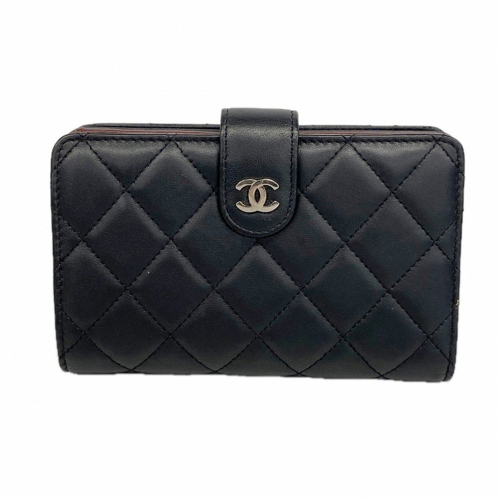 Chanel Wallet Quilted Lambskin Black Silver