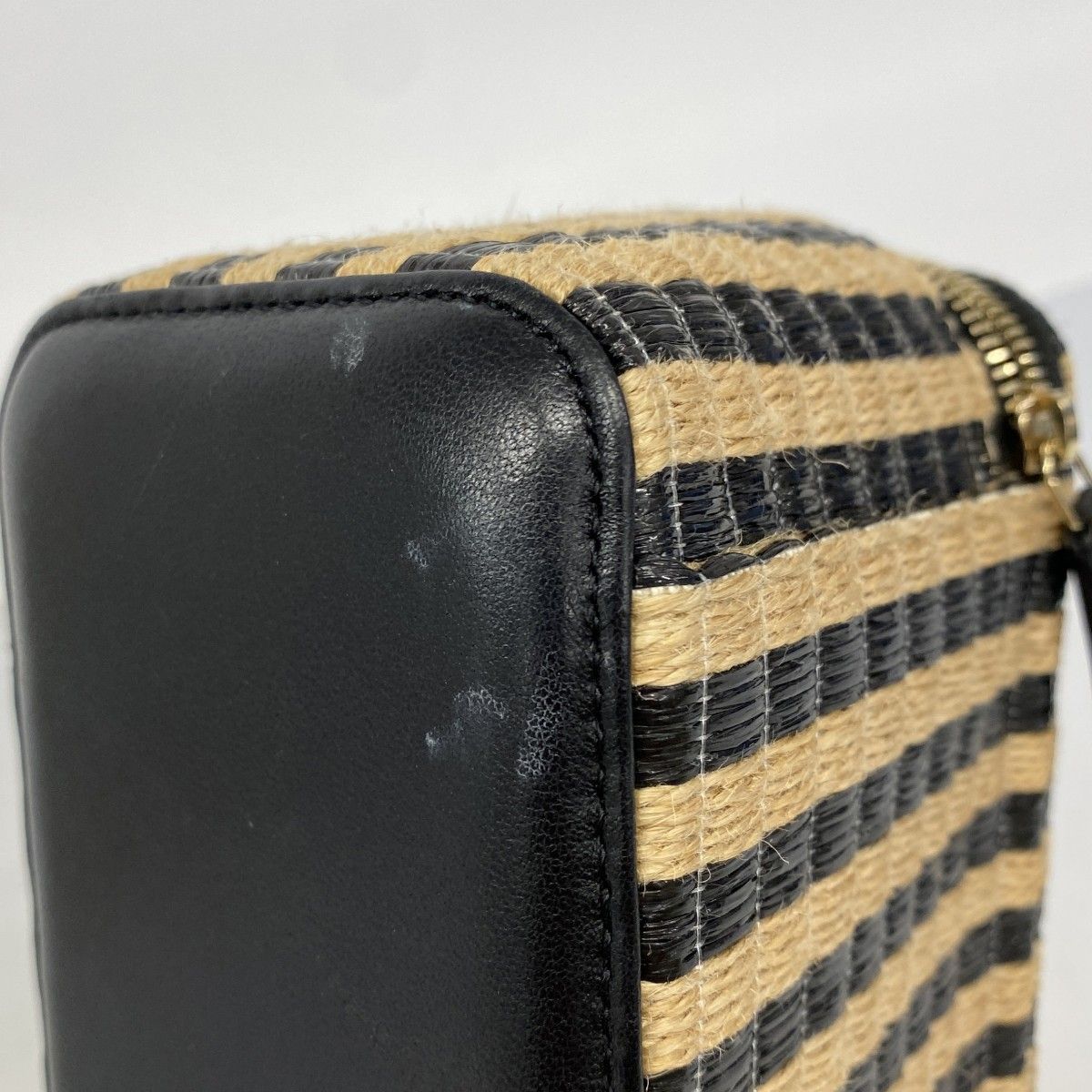 Chanel Shoulder Bag Raffia Beige Black Champagne Gold — view 6