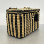 Chanel Shoulder Bag Raffia Beige Black Champagne Gold — view 2