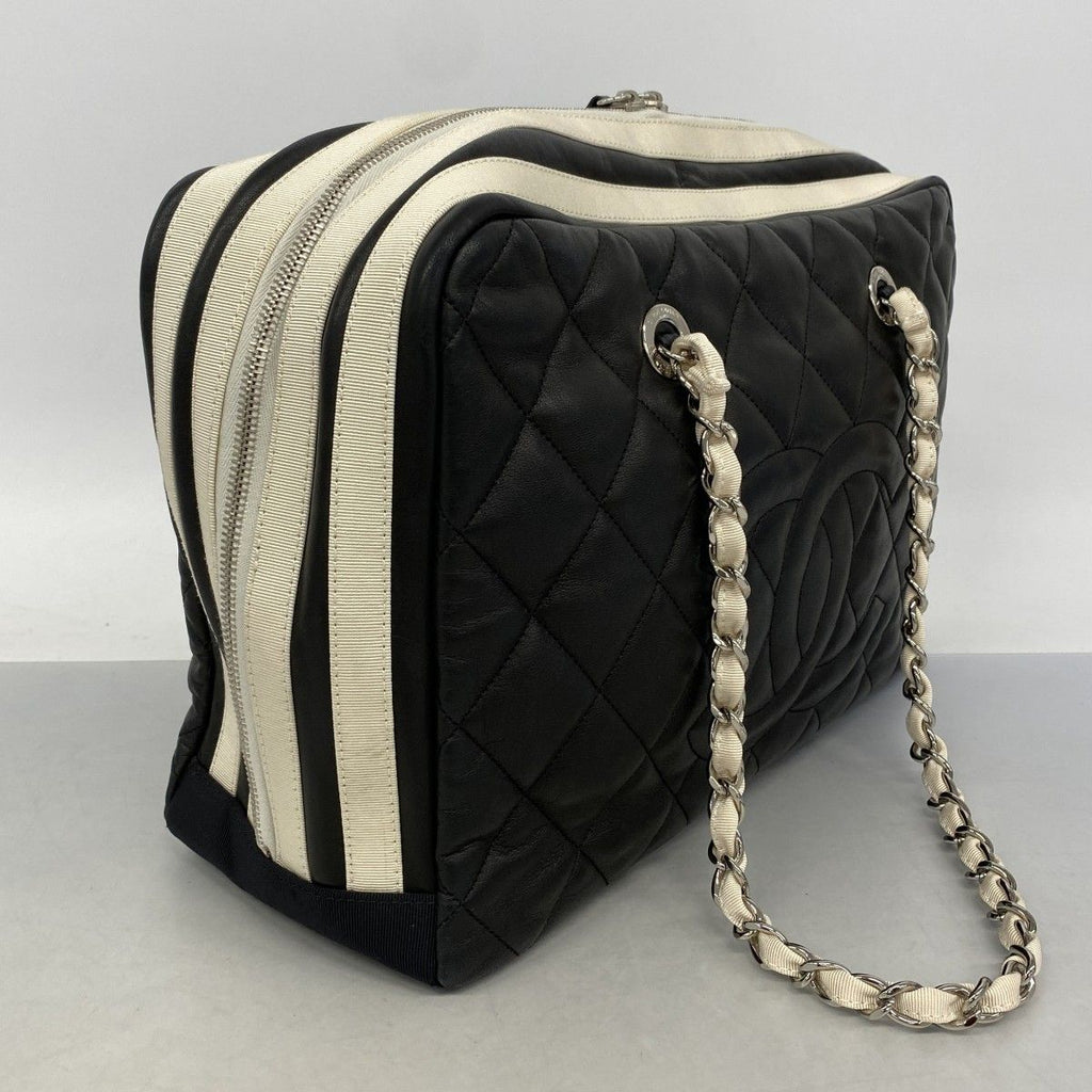 Chanel Chain Tote Quilted Lambskin Black Silver — view 2