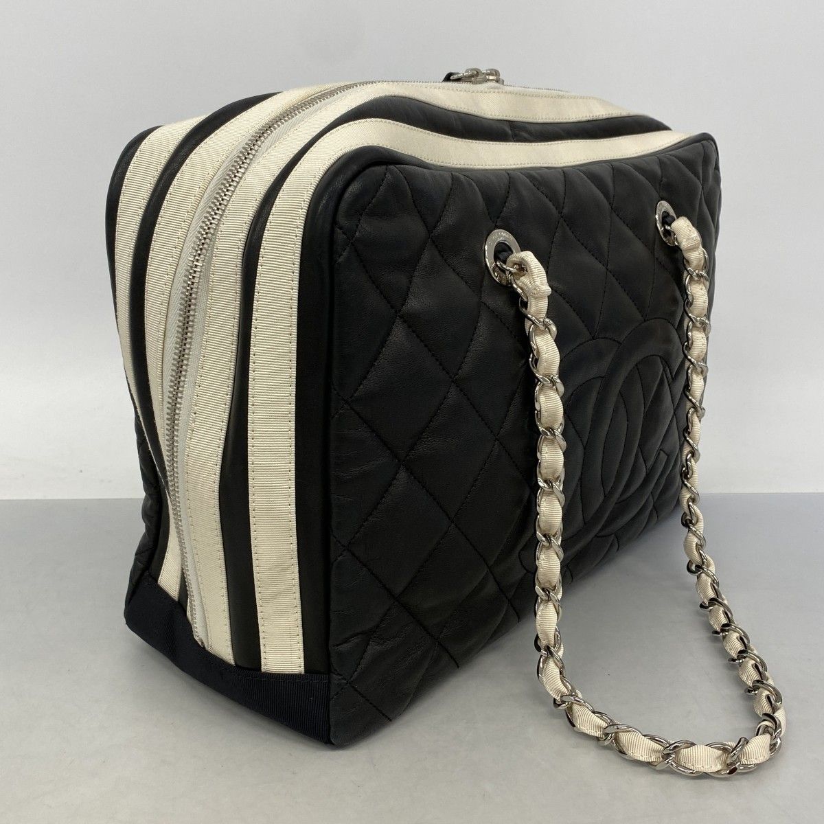 Chanel Chain Tote Quilted Lambskin Black Silver — view 2