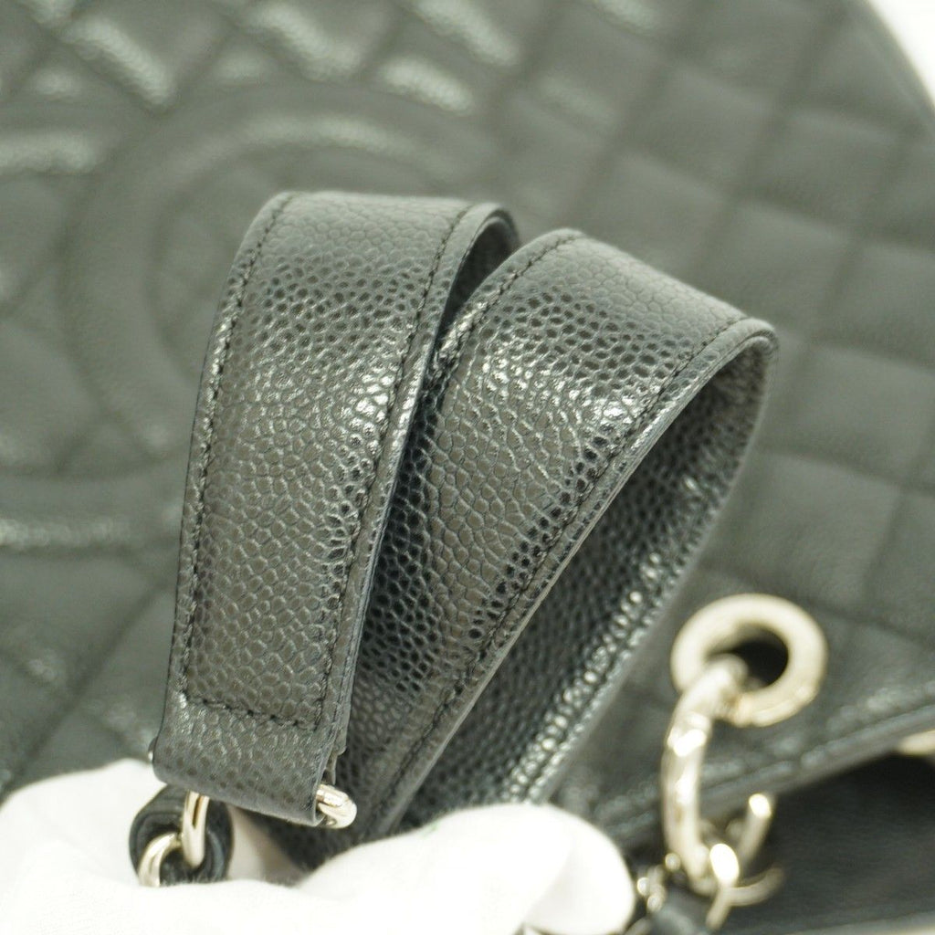 Chanel Chain Tote Quilted Caviar Leather Black Silver — view 9