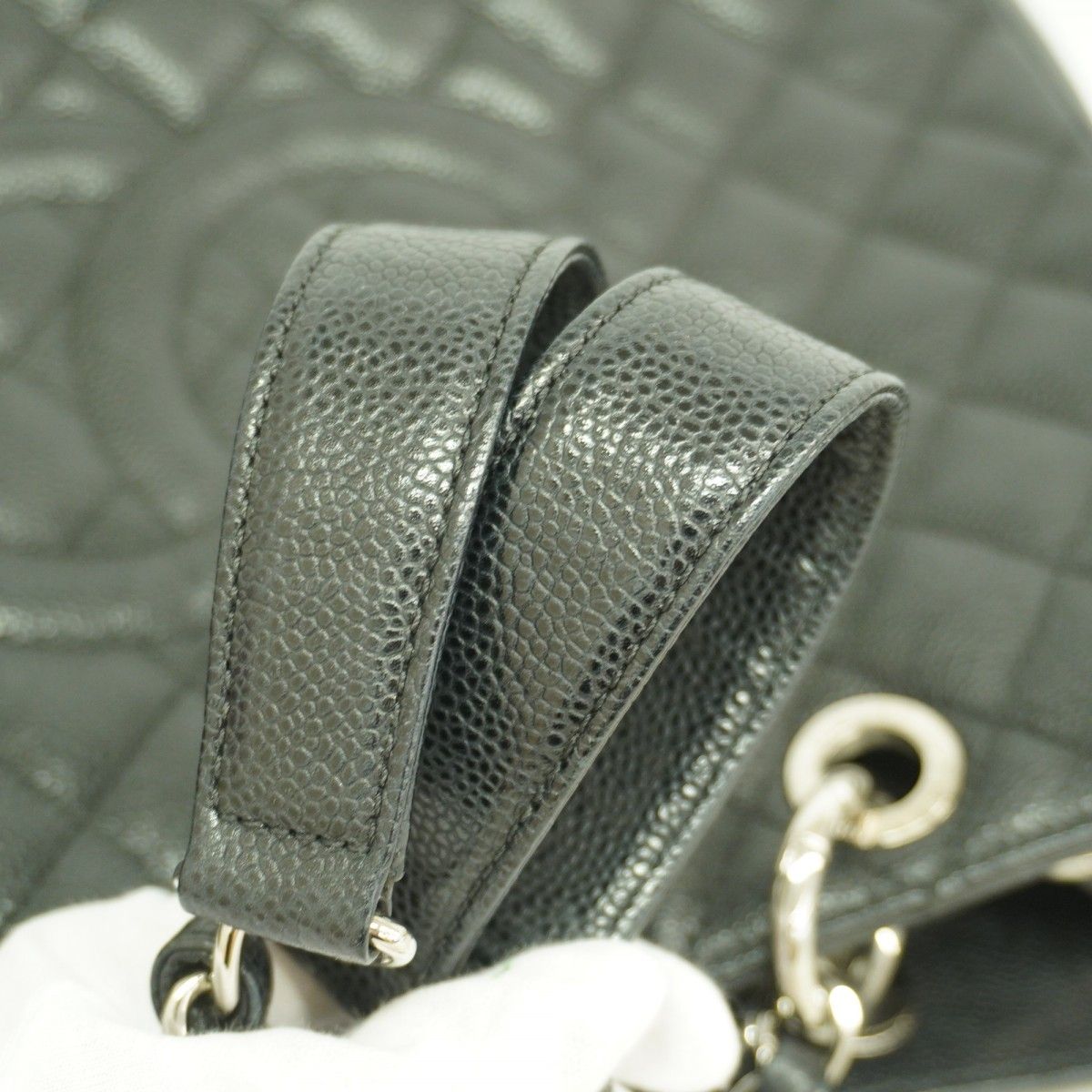 Chanel Chain Tote Quilted Caviar Leather Black Silver — view 9