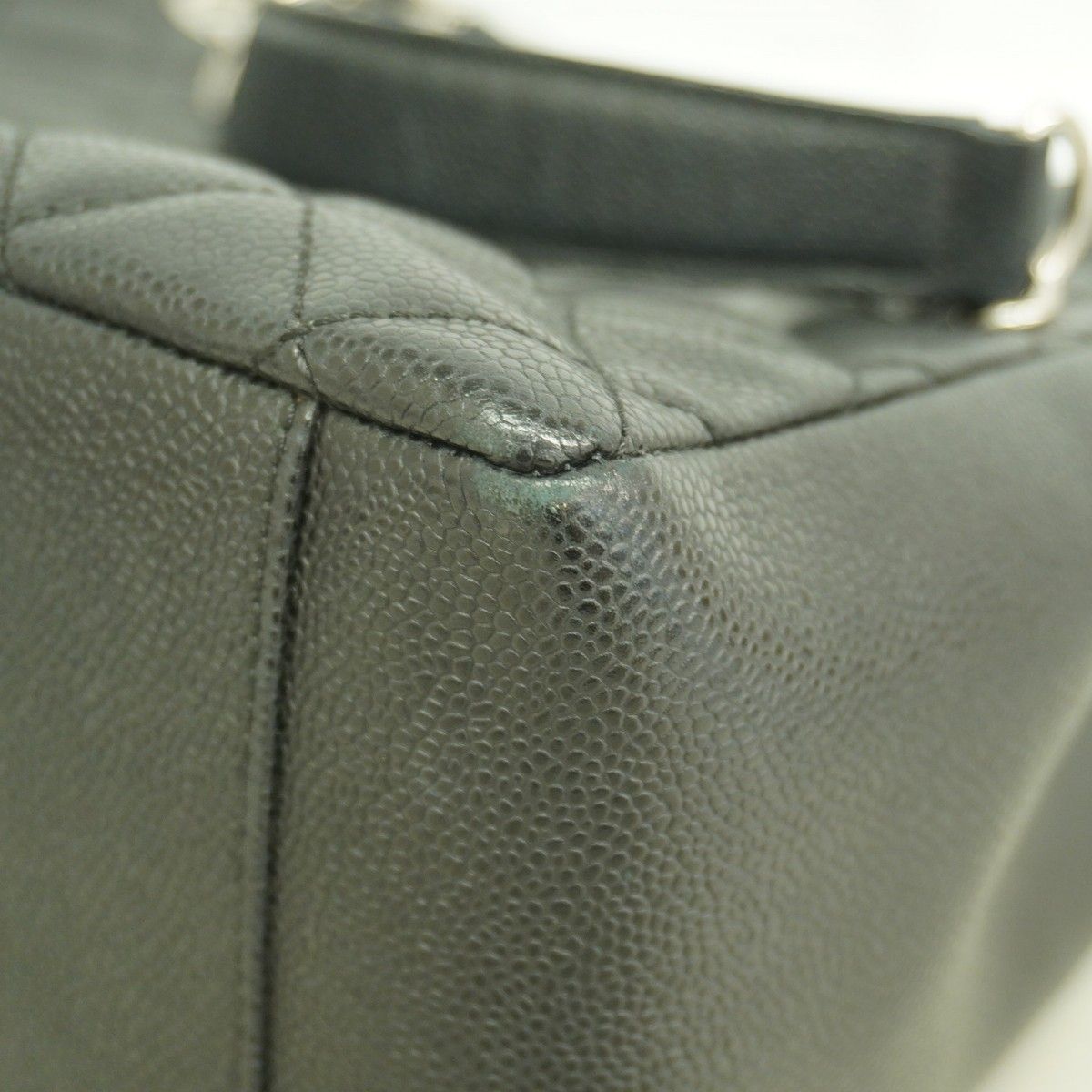 Chanel Chain Tote Quilted Caviar Leather Black Silver — view 6
