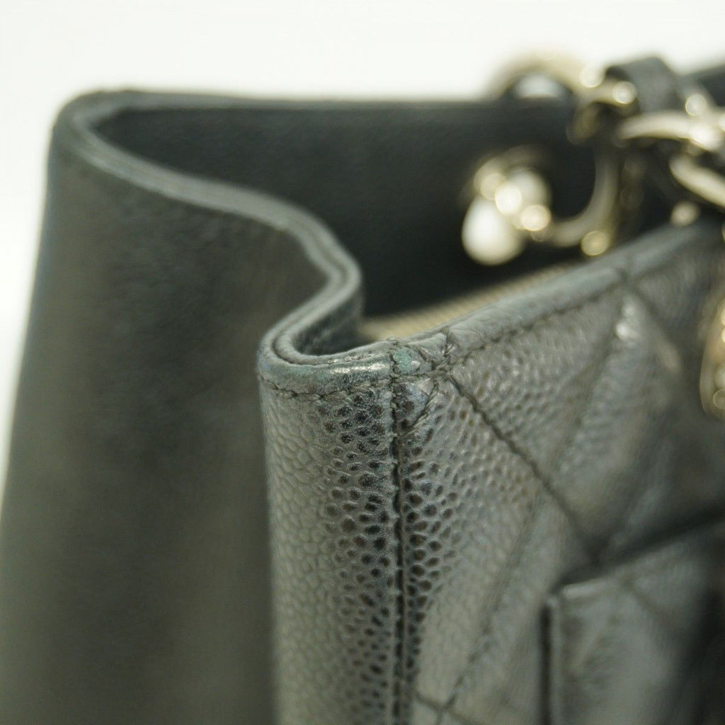 Chanel Chain Tote Quilted Caviar Leather Black Silver — view 8