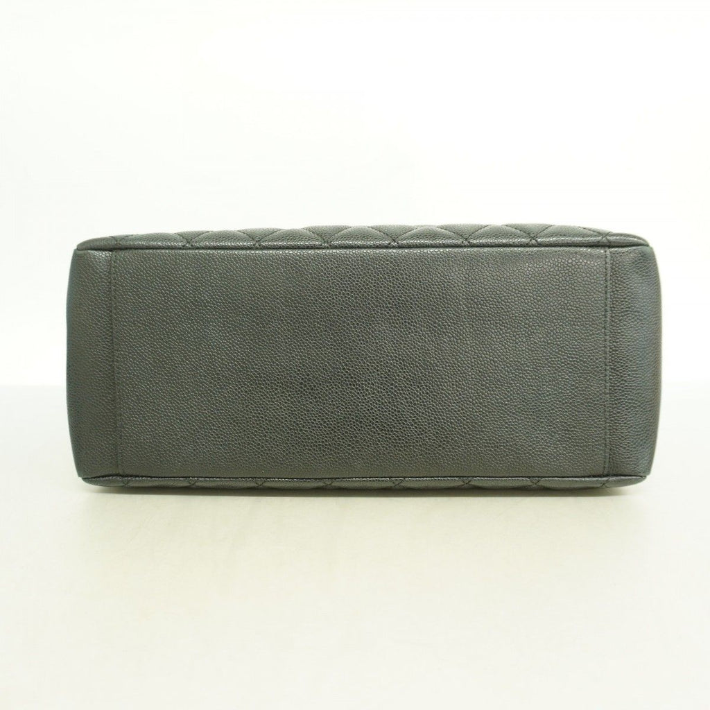 Chanel Chain Tote Quilted Caviar Leather Black Silver — view 3
