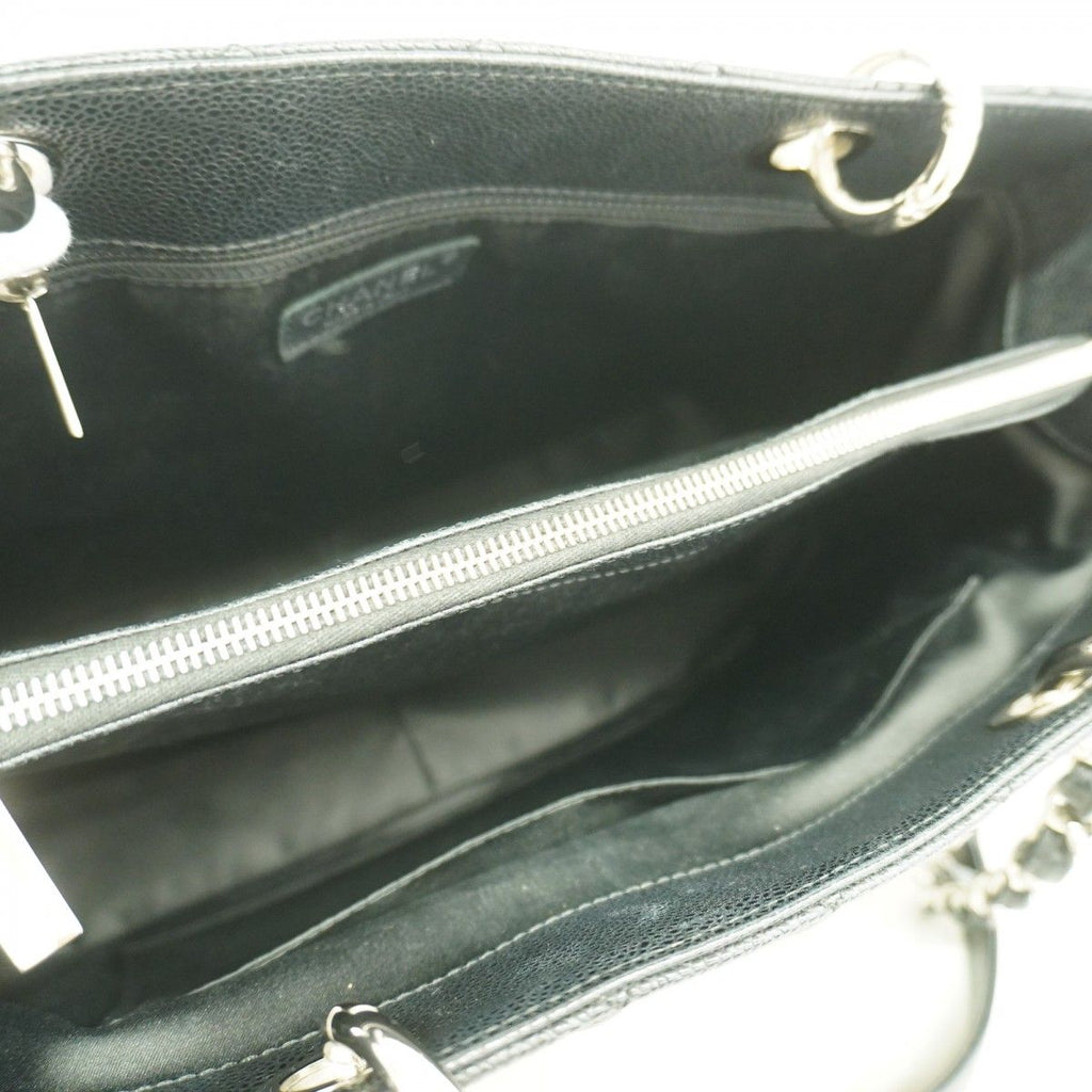 Chanel Chain Tote Quilted Caviar Leather Black Silver — view 4