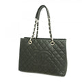 Chanel Chain Tote Quilted Caviar Leather Black Silver