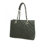 Chanel Chain Tote Quilted Caviar Leather Black Silver