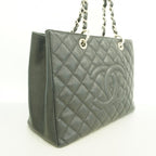 Chanel Chain Tote Quilted Caviar Leather Black Silver — view 2